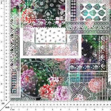 Etnik Çiçekli Geometrik Desenli Kumaş