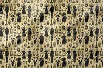 Happy Halloween Krem Zeminli Kurukafa Desenli Tasarım Dijital Baskılı Kumaş