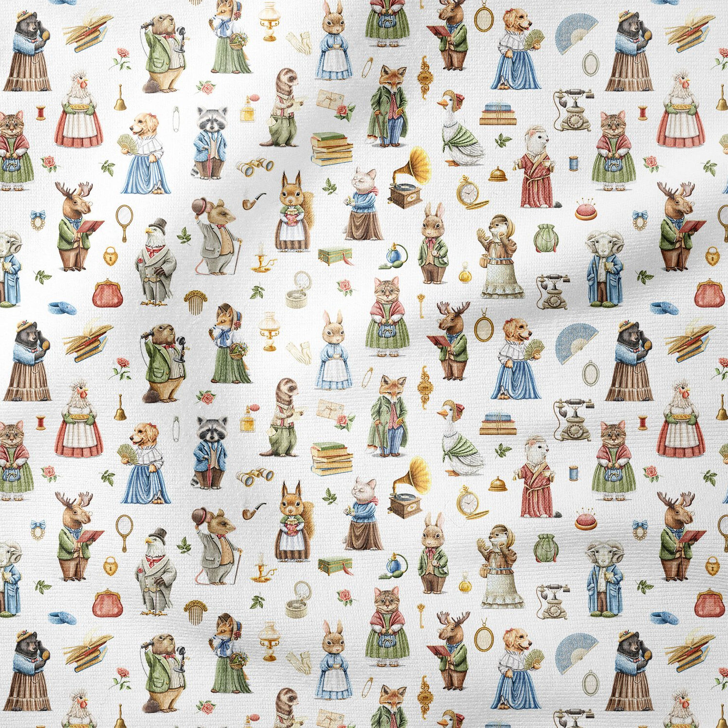 Vintage Kıyafet Giyen Hayvanlar Kedi,Köpek,Horoz,Tavşan,Geyik,Kurt,Sincap,Rakun,Ördek