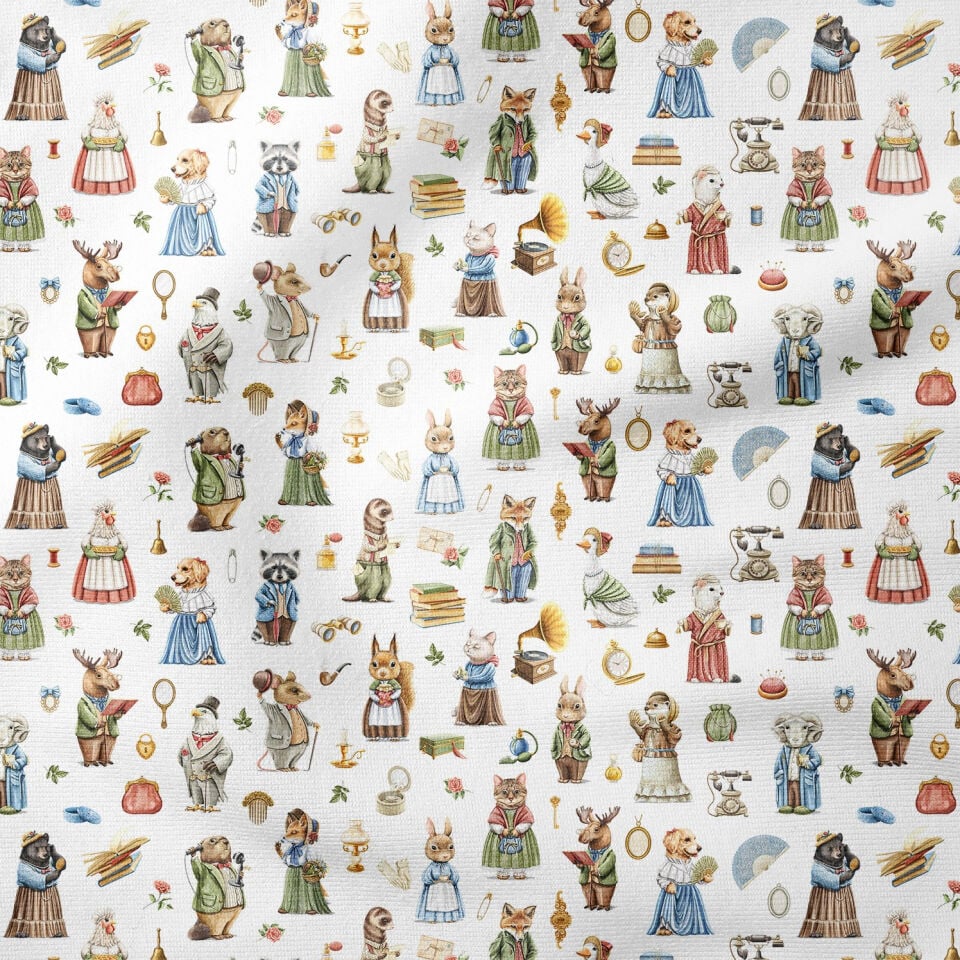 Vintage Kıyafet Giyen Hayvanlar Kedi,Köpek,Horoz,Tavşan,Geyik,Kurt,Sincap,Rakun,Ördek