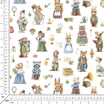 Vintage Kıyafet Giyen Hayvanlar Kedi,Köpek,Horoz,Tavşan,Geyik,Kurt,Sincap,Rakun,Ördek