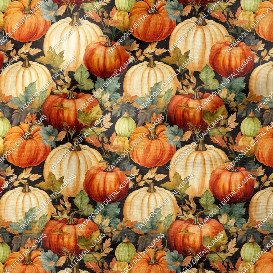 Happy Halloween Renkli Bal Kabakları Desenli Tasarım Dijital Baskılı Kumaş