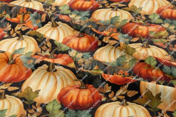 Happy Halloween Renkli Bal Kabakları Desenli Tasarım Dijital Baskılı Kumaş