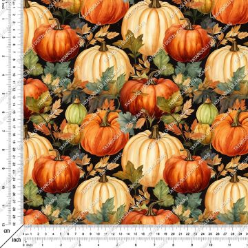 Happy Halloween Renkli Bal Kabakları Desenli Tasarım Dijital Baskılı Kumaş