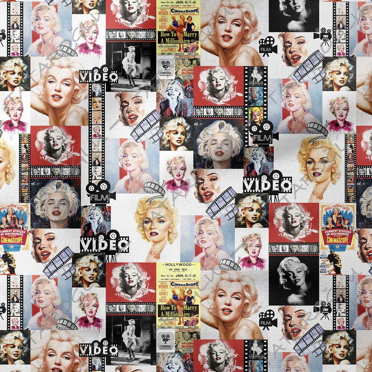 Film Şeritli Marilyn Monroe Desenli Dijital Baskılı Kumaş(SONBAHAR İNDİRİMİ)