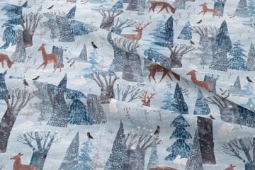 Yılbaşı Koleksiyonu- Ağaçlarla kusursuz orman deseni, sevimli orman hayvanları