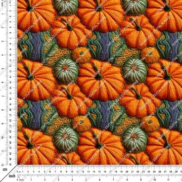 Happy Halloween 3D Renkli Örgü Bal Kabakları Desenli Dekoratif Tasarım Dijital Baskılı Kumaş