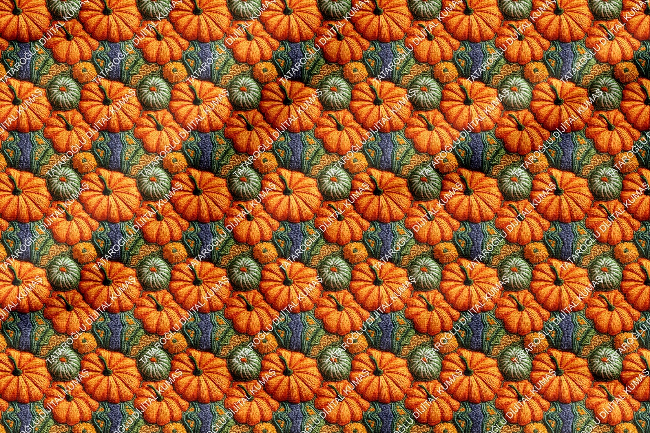 Happy Halloween 3D Renkli Örgü Bal Kabakları Desenli Dekoratif Tasarım Dijital Baskılı Kumaş