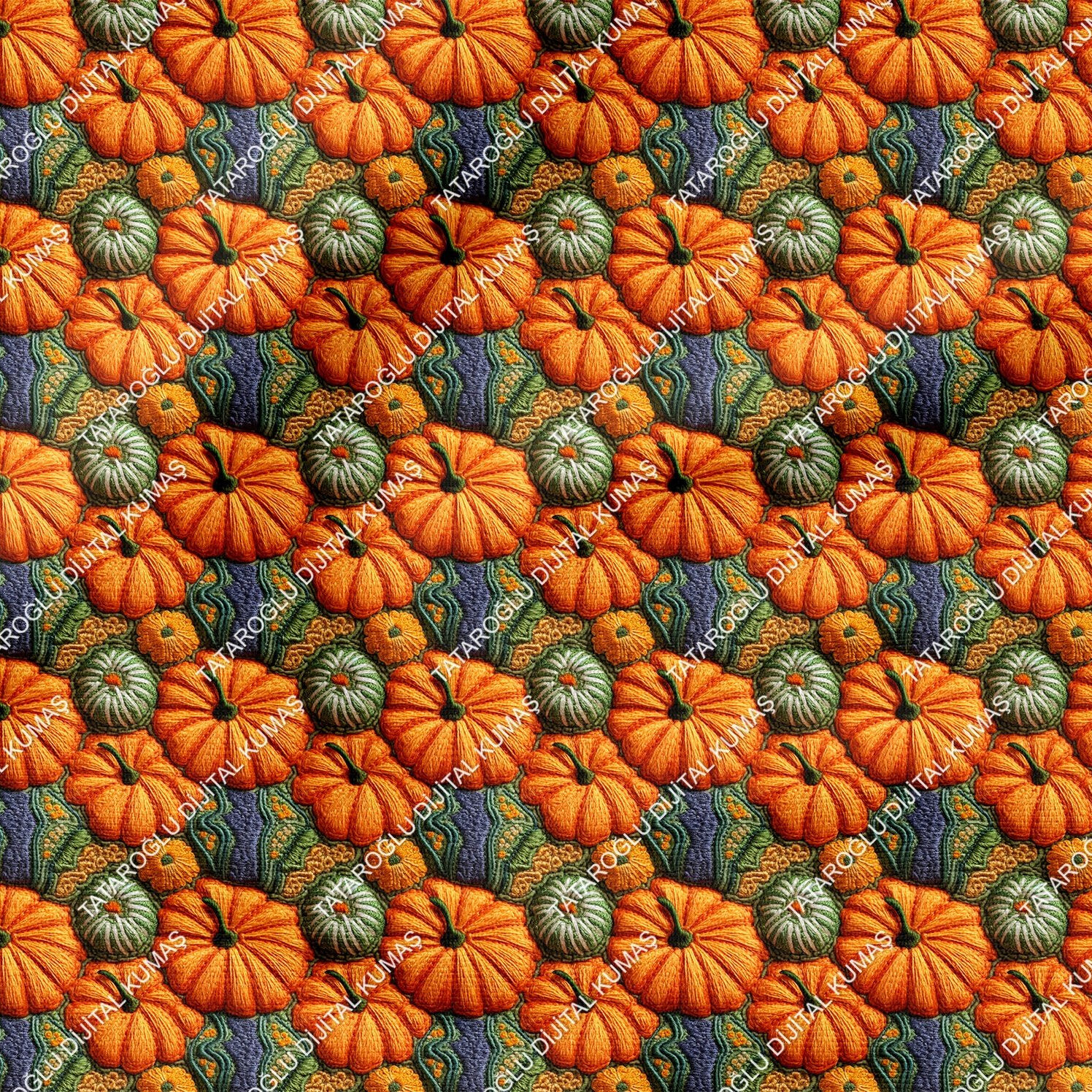 Happy Halloween 3D Renkli Örgü Bal Kabakları Desenli Dekoratif Tasarım Dijital Baskılı Kumaş