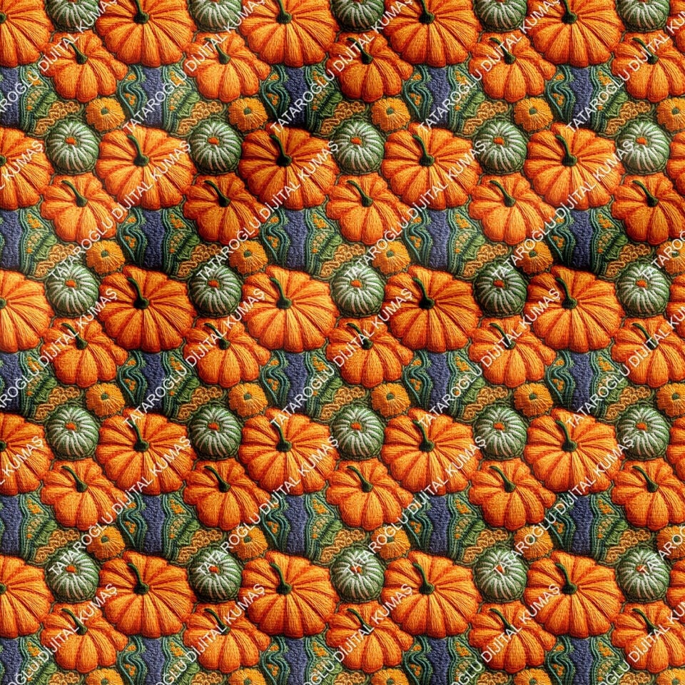 Happy Halloween 3D Renkli Örgü Bal Kabakları Desenli Dekoratif Tasarım Dijital Baskılı Kumaş