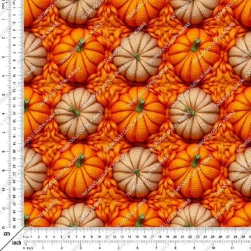 Happy Halloween 3D Örgü Bal Kabakları Desenli Dekoratif Tasarım Dijital Baskılı Kumaş