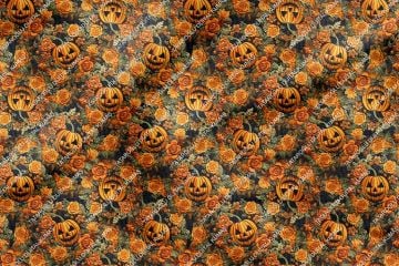 Happy Halloween 3D Örgü Çiçekli Bal Kabakları Desenli Dekoratif Tasarım Dijital Baskılı Kumaş