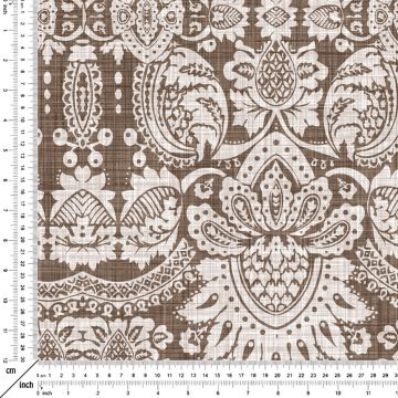 Kahve Krem Keten Efektli Damask Desenli Kumaş(SONBAHAR İNDİRİMİ)