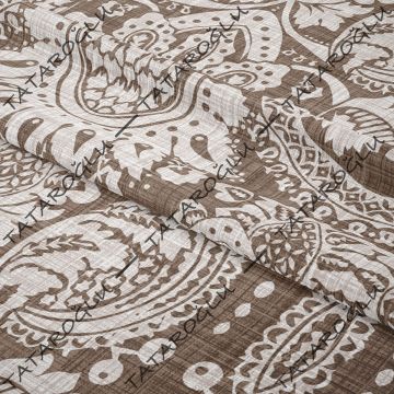 Kahve Krem Keten Efektli Damask Desenli Kumaş(SONBAHAR İNDİRİMİ)