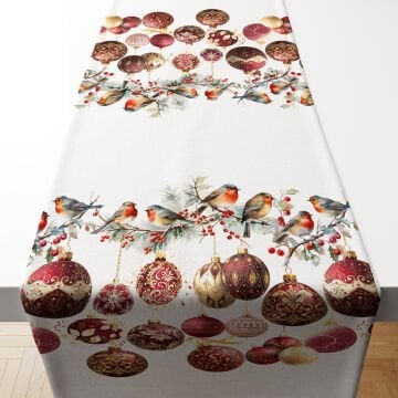 Yılbaşı Koleksiyonu- Yılbaşı Runner Dikişsiz Panel Kumaş Yılbaşı Süsleri ve Kuşlar