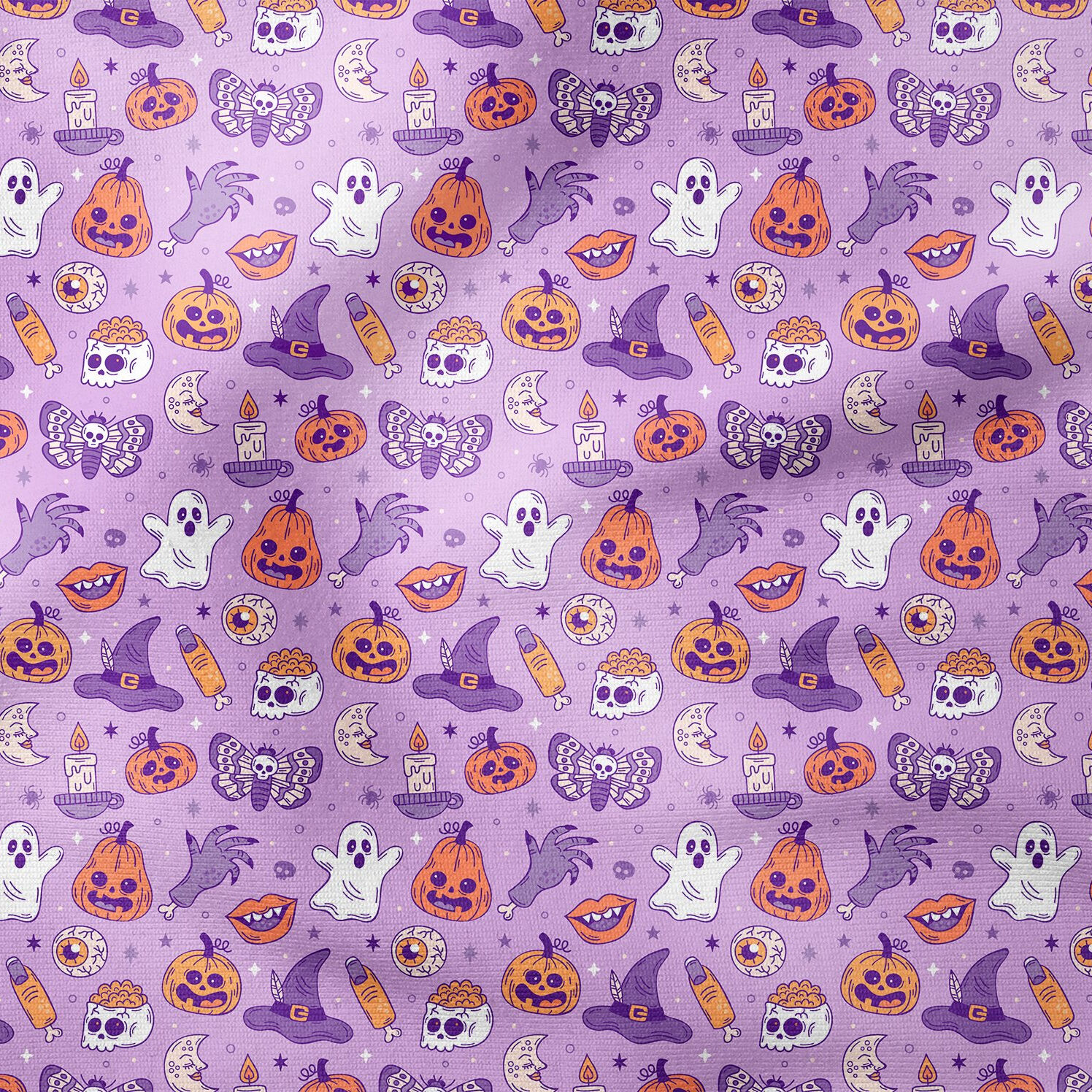 Happy Halloween Lila Zeminli Kesik Parmaklı,Kurukafalı,Balkabaklı,Hayaletler