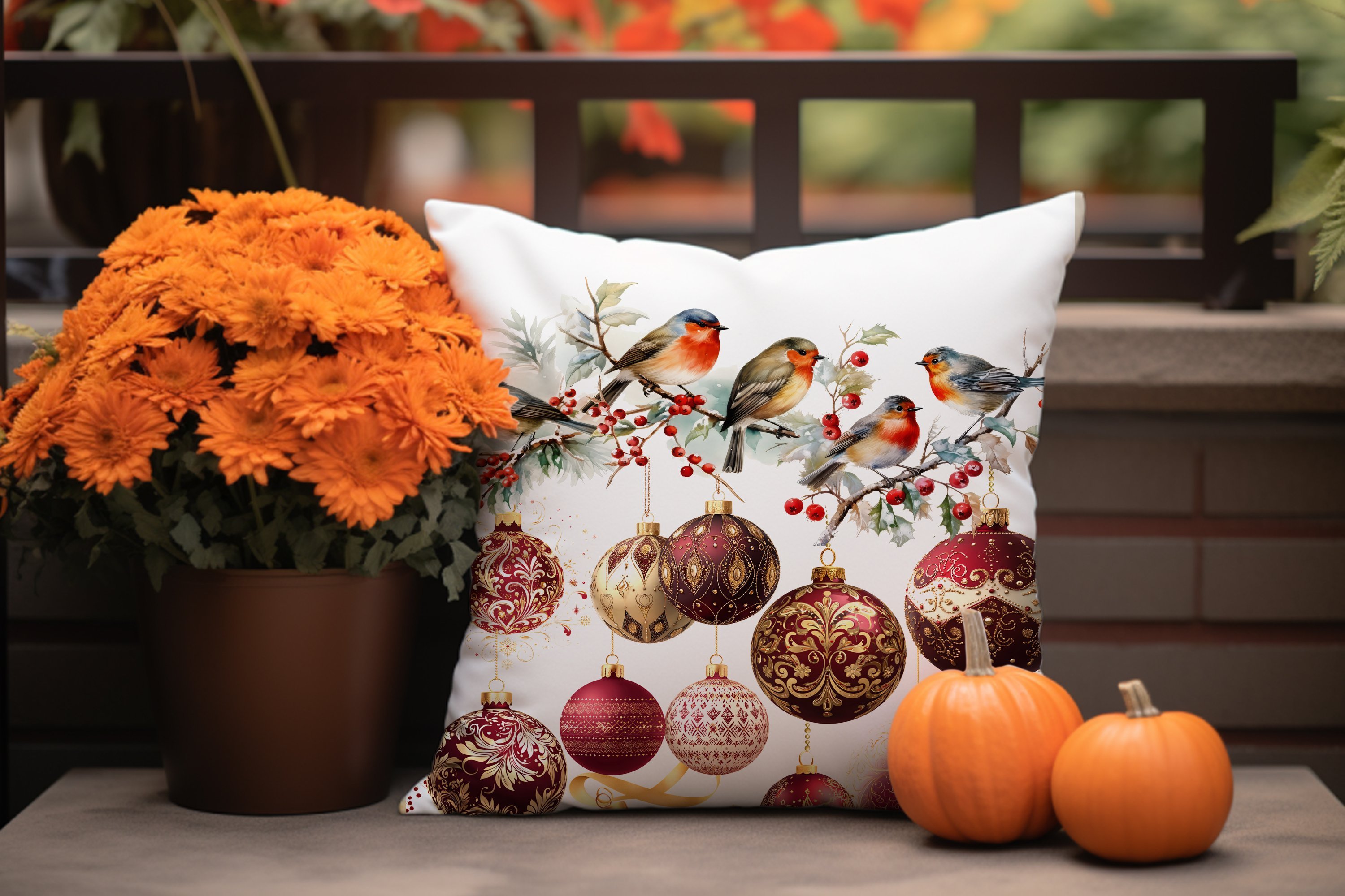 Yılbaşı Süsleri ile Sevimli Kuşlar 2 li kırlent