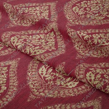 Eskitme Görünümlü Bordo Krem Tonlu Damask Desenli Kumaş(SONBAHAR İNDİRİMİ)