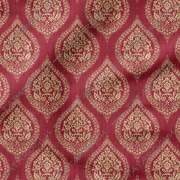 Eskitme Görünümlü Bordo Krem Tonlu Damask Desenli Kumaş(SONBAHAR İNDİRİMİ)