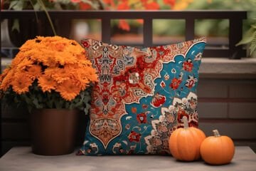 Geometrik Afgan desenli Kırlent 2'Li Dikilmemiş Panel Kumaş  – Leke Tutmaz Dijital Baskı