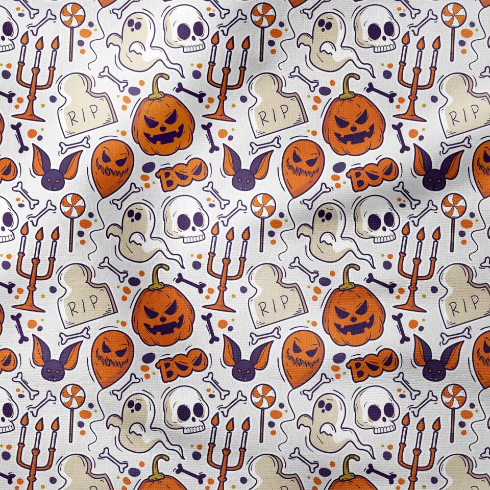Happy Halloween Mezar Taşlı, Yarasalı, Balkabaklı Hayaletler