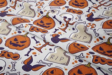 Happy Halloween Mezar Taşlı, Yarasalı, Balkabaklı Hayaletler