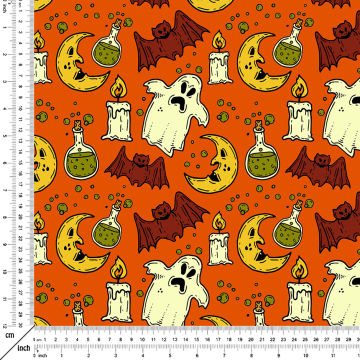 Happy Halloween Turuncu Zeminli Yarasalı, Hayalet