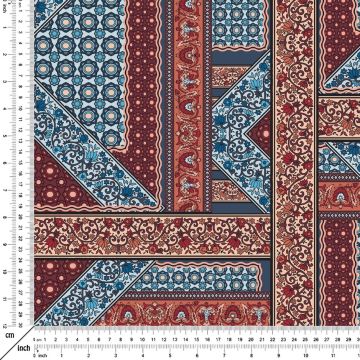Kahve Mavi Tonlu Etnik Kilim Motifli Kumaş(SONBAHAR İNDİRİMİ)