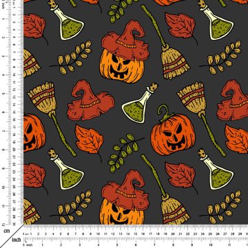 Happy Halloween Şapkalı Balkabağı, Süpürge, Yaprak