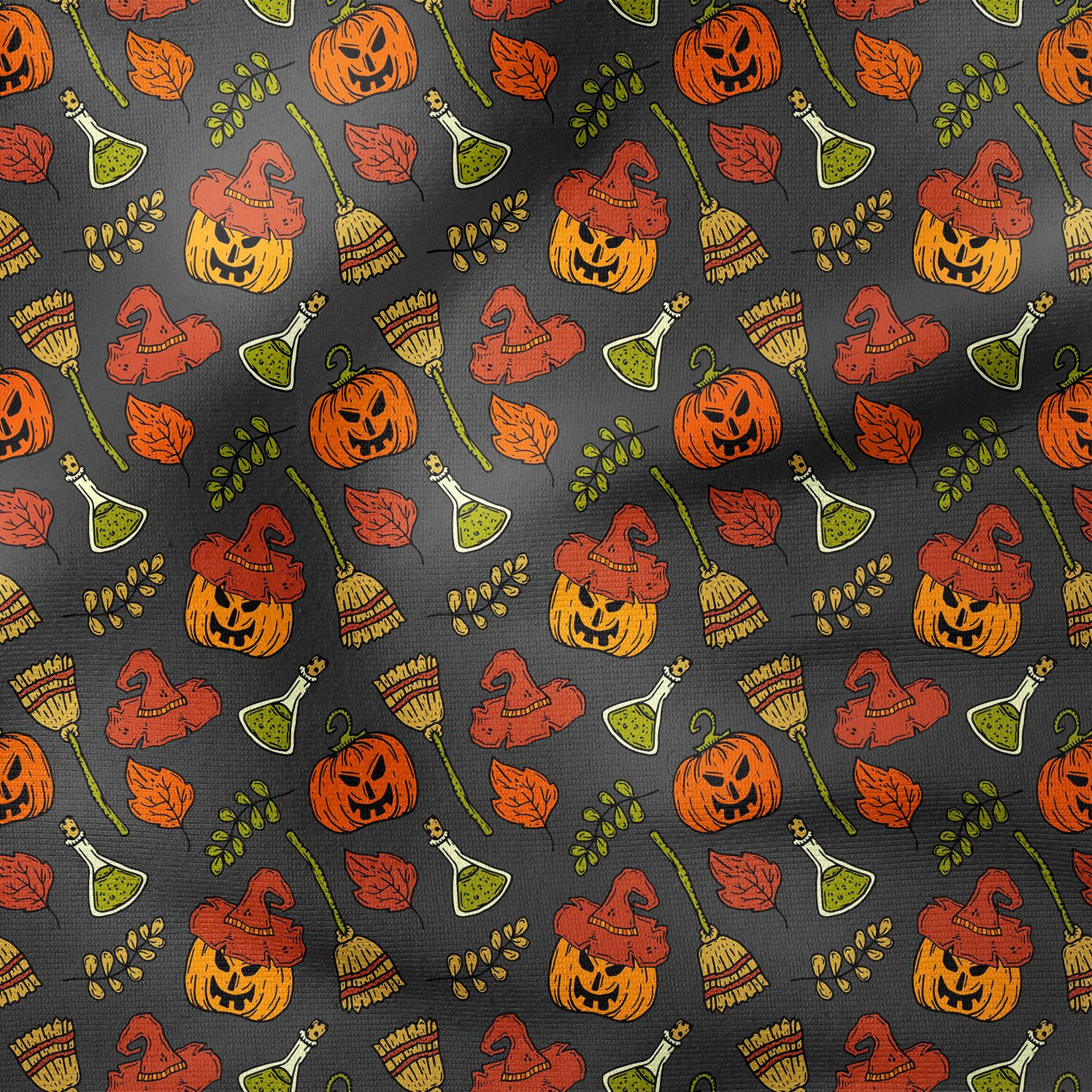 Happy Halloween Şapkalı Balkabağı, Süpürge, Yaprak