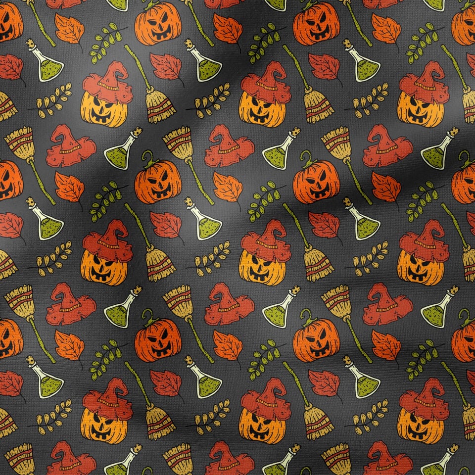 Happy Halloween Şapkalı Balkabağı, Süpürge, Yaprak