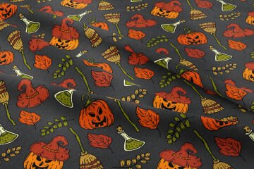 Happy Halloween Şapkalı Balkabağı, Süpürge, Yaprak