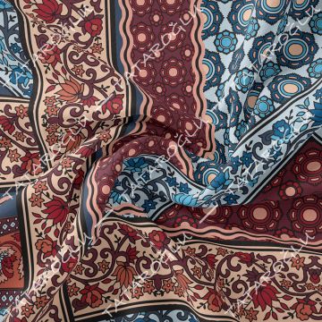 Kahve Mavi Tonlu Etnik Kilim Motifli Kumaş(SONBAHAR İNDİRİMİ)