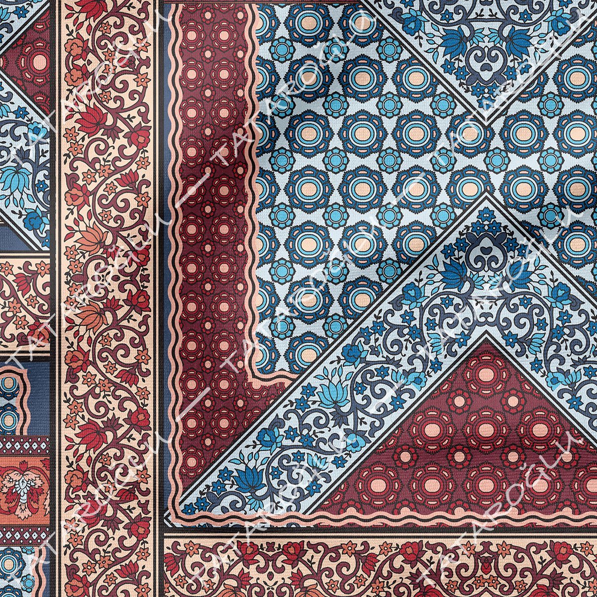 Kahve Mavi Tonlu Etnik Kilim Motifli Kumaş(SONBAHAR İNDİRİMİ)