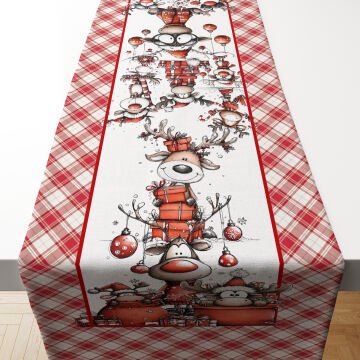 Yılbaşı Geyik Ailesi Runner (Dikilmemiş)Kumaşı