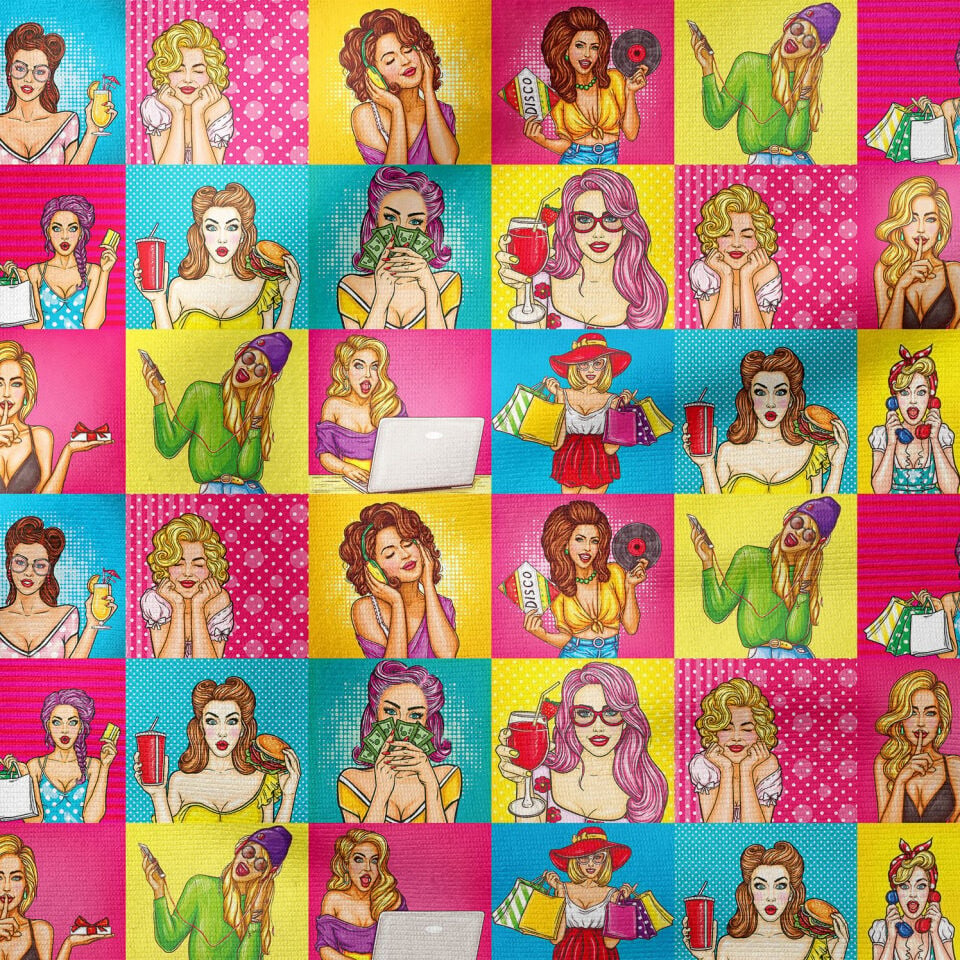 Renkli Kadın Portreli Popart Dijital Baskı Kumaş
