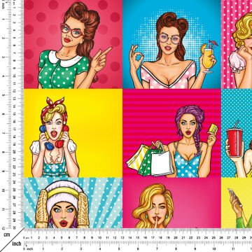 Renkli Kadın Portreli Popart Dijital Baskı Kumaş