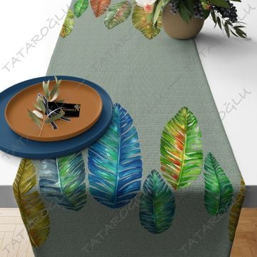 50 cm'lik Runner Mavi Jüt Görünümlü Zemine Kuş Tüyü Desenli(SONBAHAR İNDİRİMİ)