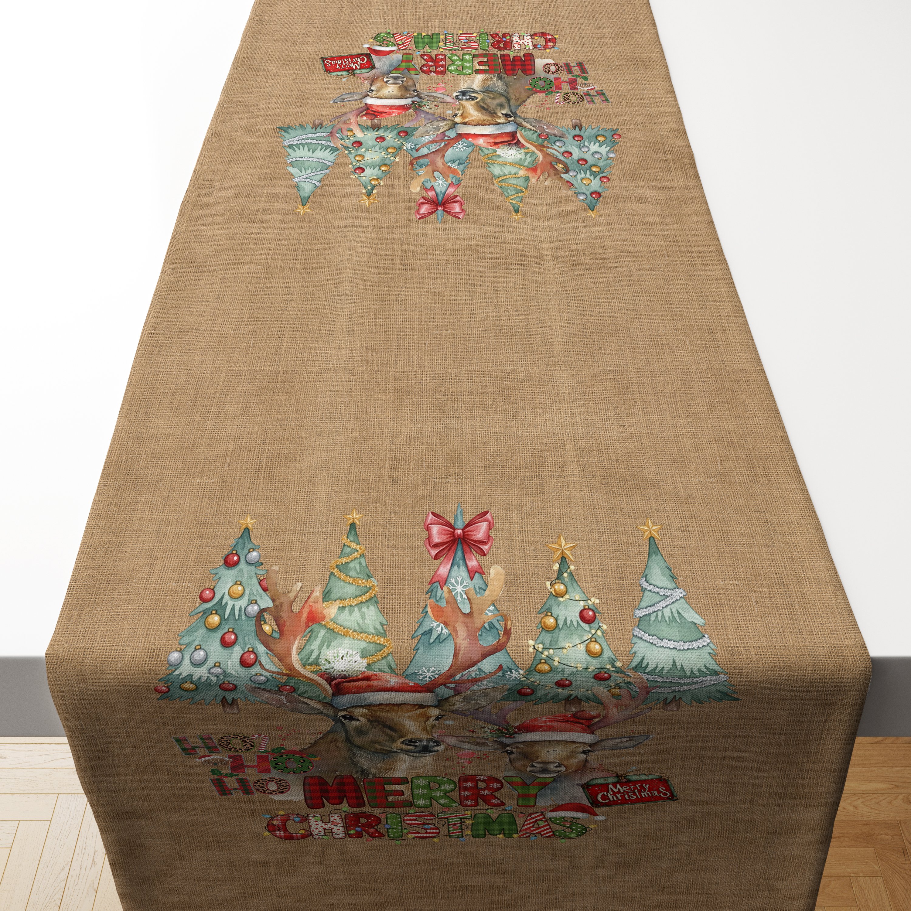 Yılbaşı JÜT Kumaş Efektli Merry Christmas Yazılı (Dikilmemiş) Runner Kumaş