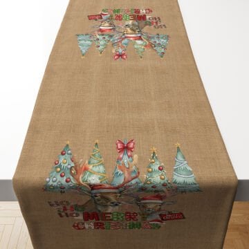 Yılbaşı JÜT Kumaş Efektli Merry Christmas Yazılı (Dikilmemiş) Runner Kumaş