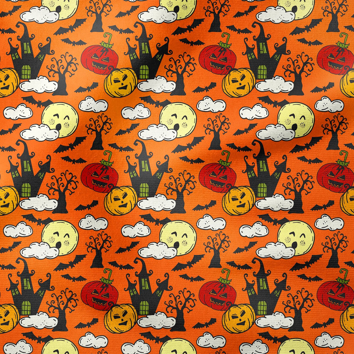 Happy Halloween Bulutlar İçinde Cadı Evi ve Balkabakları