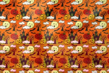 Happy Halloween Bulutlar İçinde Cadı Evi ve Balkabakları
