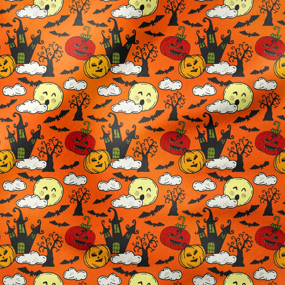 Happy Halloween Bulutlar İçinde Cadı Evi ve Balkabakları