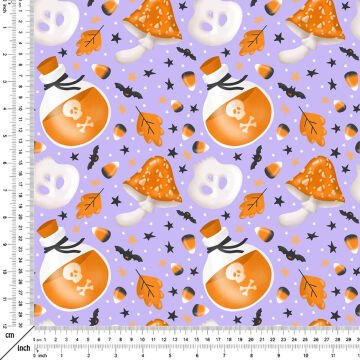 Happy Halloween Lila Zeminli Mantarlı, Yarasalı, İksir