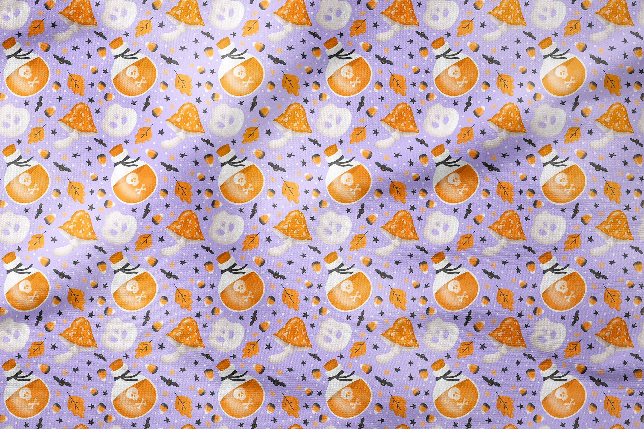 Happy Halloween Lila Zeminli Mantarlı, Yarasalı, İksir