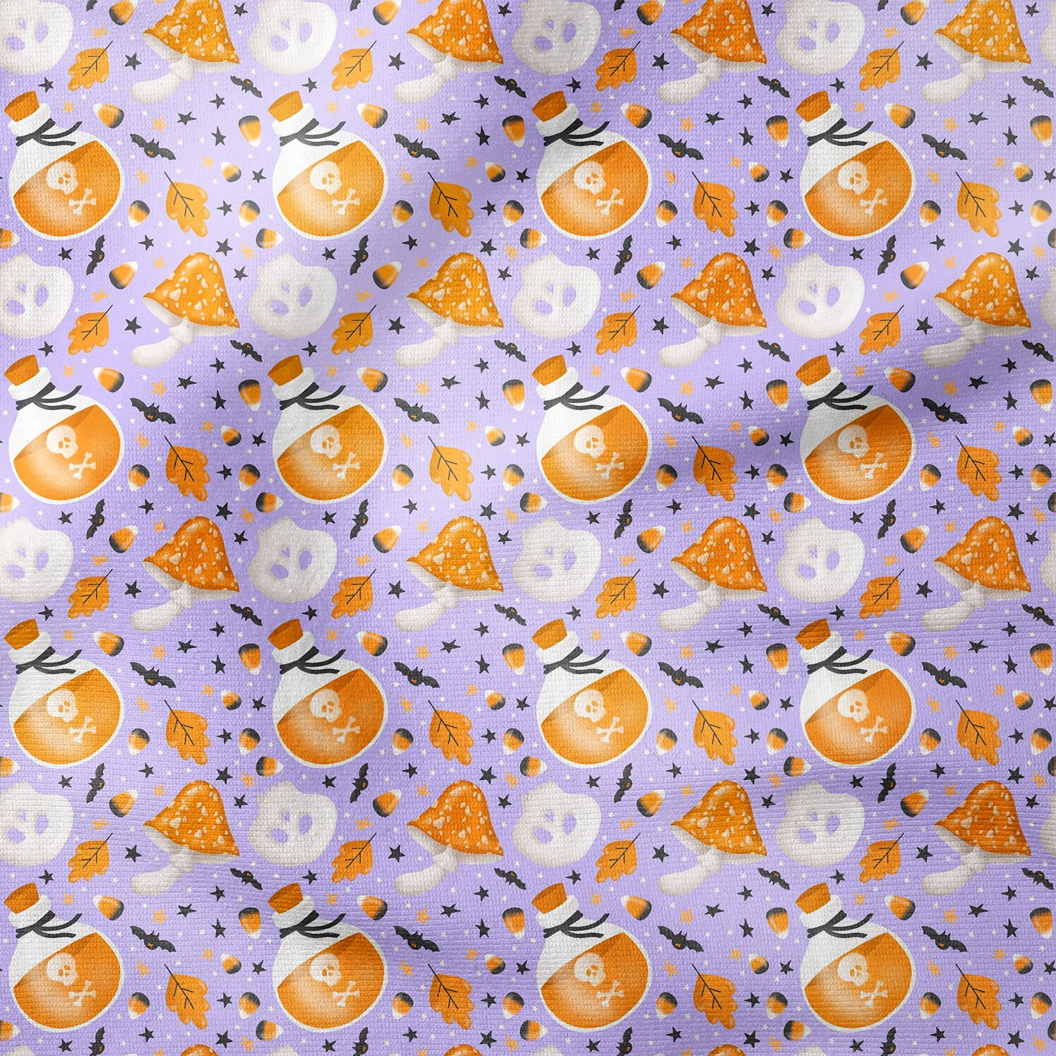 Happy Halloween Lila Zeminli Mantarlı, Yarasalı, İksir