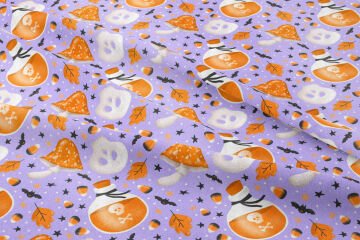 Happy Halloween Lila Zeminli Mantarlı, Yarasalı, İksir