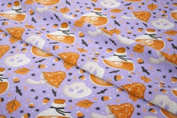 Happy Halloween Lila Zeminli Mantarlı, Yarasalı, İksir