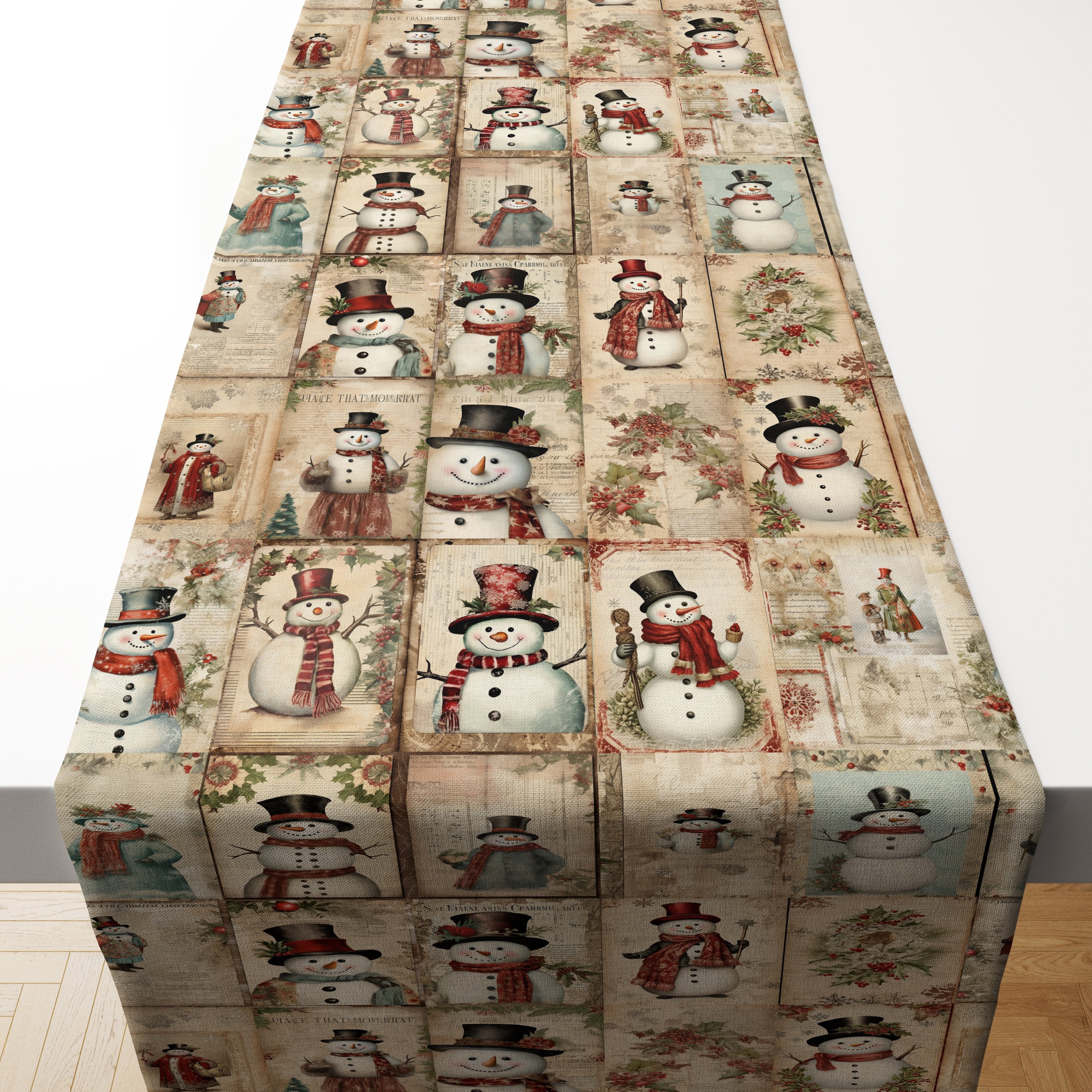 Yılbaşı Kardan Adamlı (Dikilmemiş) Leke Tutmaz Runner Kumaş