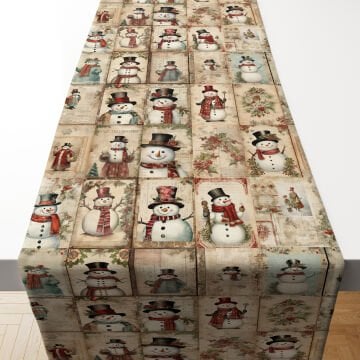 Yılbaşı Kardan Adamlı (Dikilmemiş) Leke Tutmaz Runner Kumaş